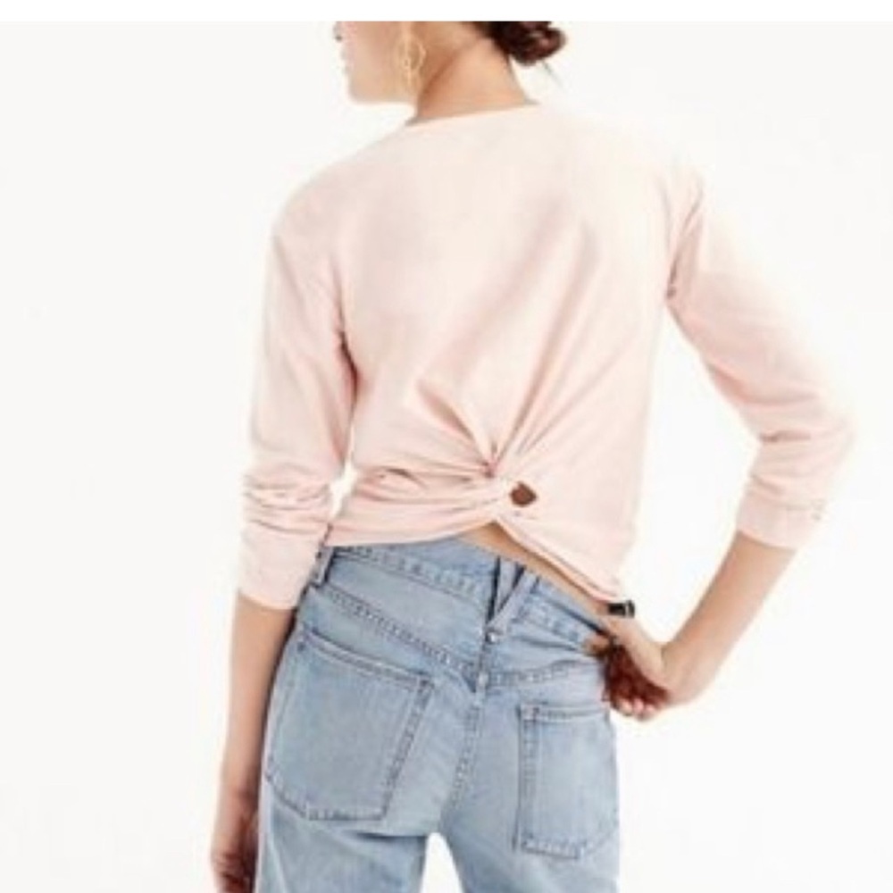 J Crew Blush Pink Knit Top Tee Twist Tie Back Knot Twist Large Crewneck